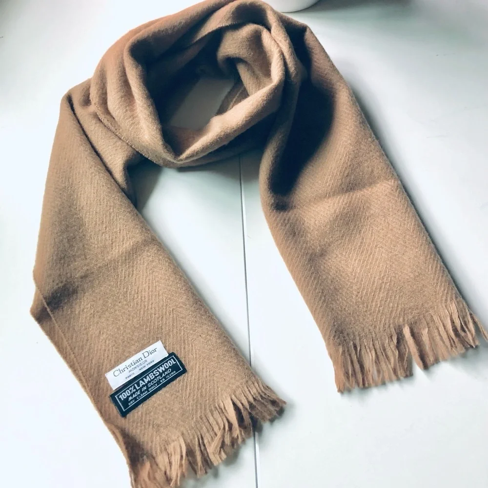 DIOR Authentic Pure 100% Wool Scarf Fringe Detail Hem NWOT Sunrise Academia